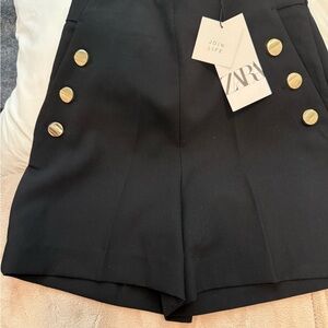 Zara High Waist Black Shorts with Gold Accents